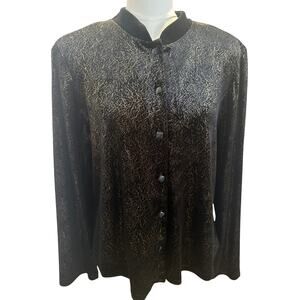 Vintage K Studio Black & Gold Crackle Button‑Up Blouse – Size 18